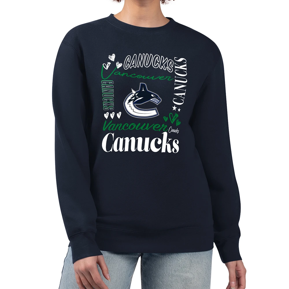 Women's G-III 4Her by Carl Banks Navy Vancouver Canucks Collage Graphic Fleece Long Sleeve Pullover Sweatshirt