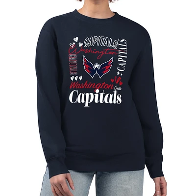 Women's G-III 4Her by Carl Banks Navy Washington Capitals Collage Graphic Fleece Long Sleeve Pullover Sweatshirt