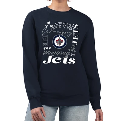 Women's G-III 4Her by Carl Banks Navy Winnipeg Jets Collage Graphic Fleece Long Sleeve Pullover Sweatshirt