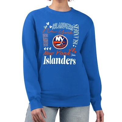 Women's G-III 4Her by Carl Banks Royal New York Islanders Collage Graphic Fleece Long Sleeve Pullover Sweatshirt