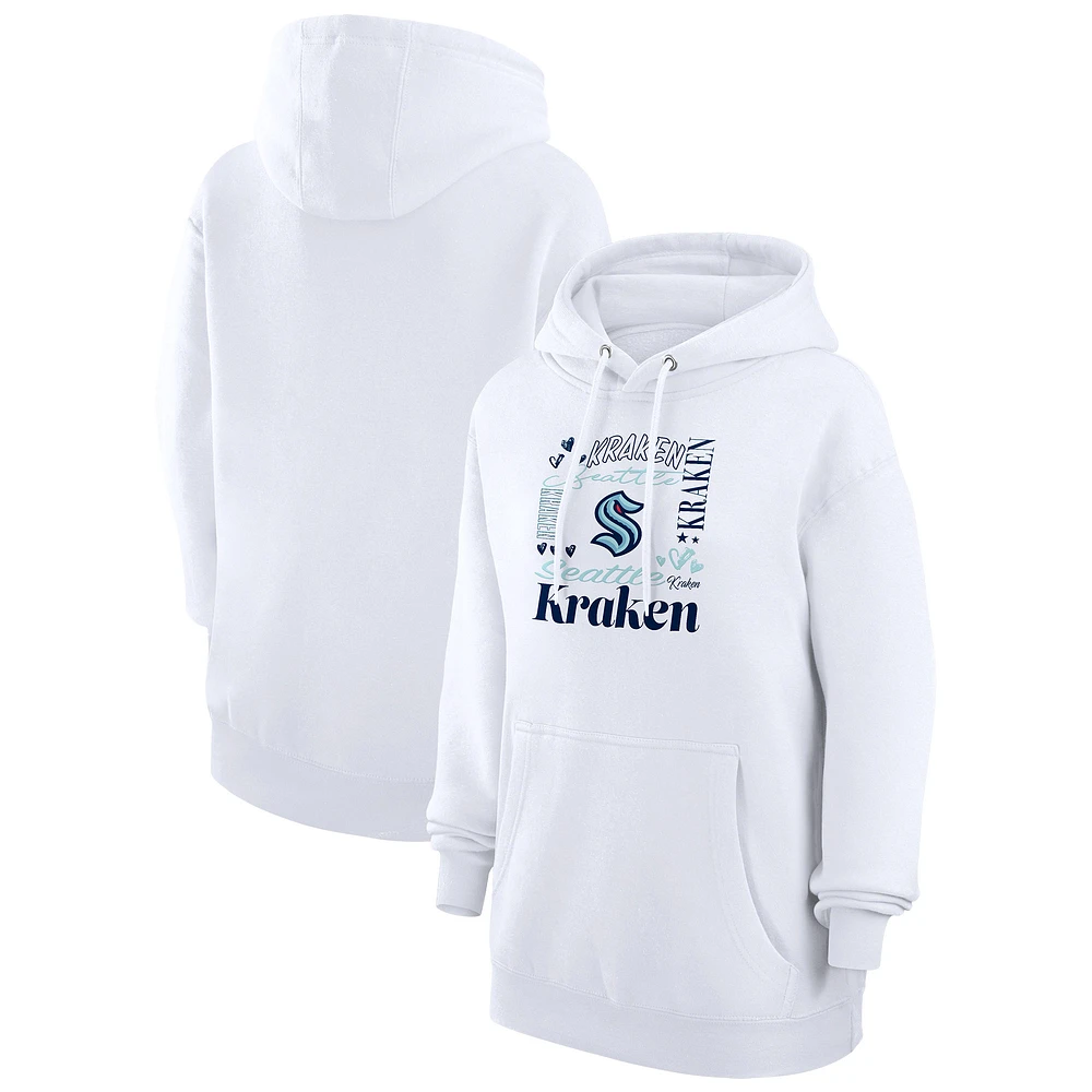Women's G-III 4Her by Carl Banks White Seattle Kraken Collage Team Graphic Tri-Blend Fleece Pullover Hoodie