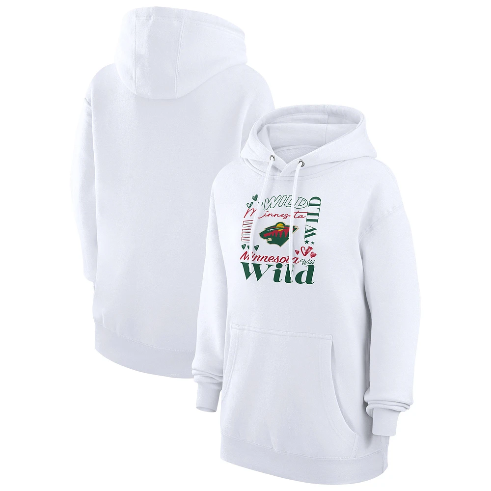 Women's G-III 4Her by Carl Banks White Minnesota Wild Collage Team Graphic Tri-Blend Fleece Pullover Hoodie