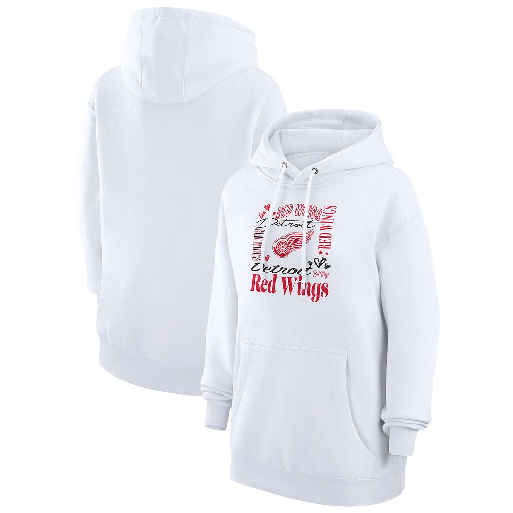 Women's G-III 4Her by Carl Banks White Detroit Red Wings Collage Team Graphic Fleece Pullover Hoodie