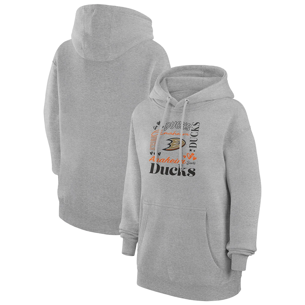 Women's G-III 4Her by Carl Banks Heather Gray Anaheim Ducks Collage Team Graphic Fleece Pullover Hoodie