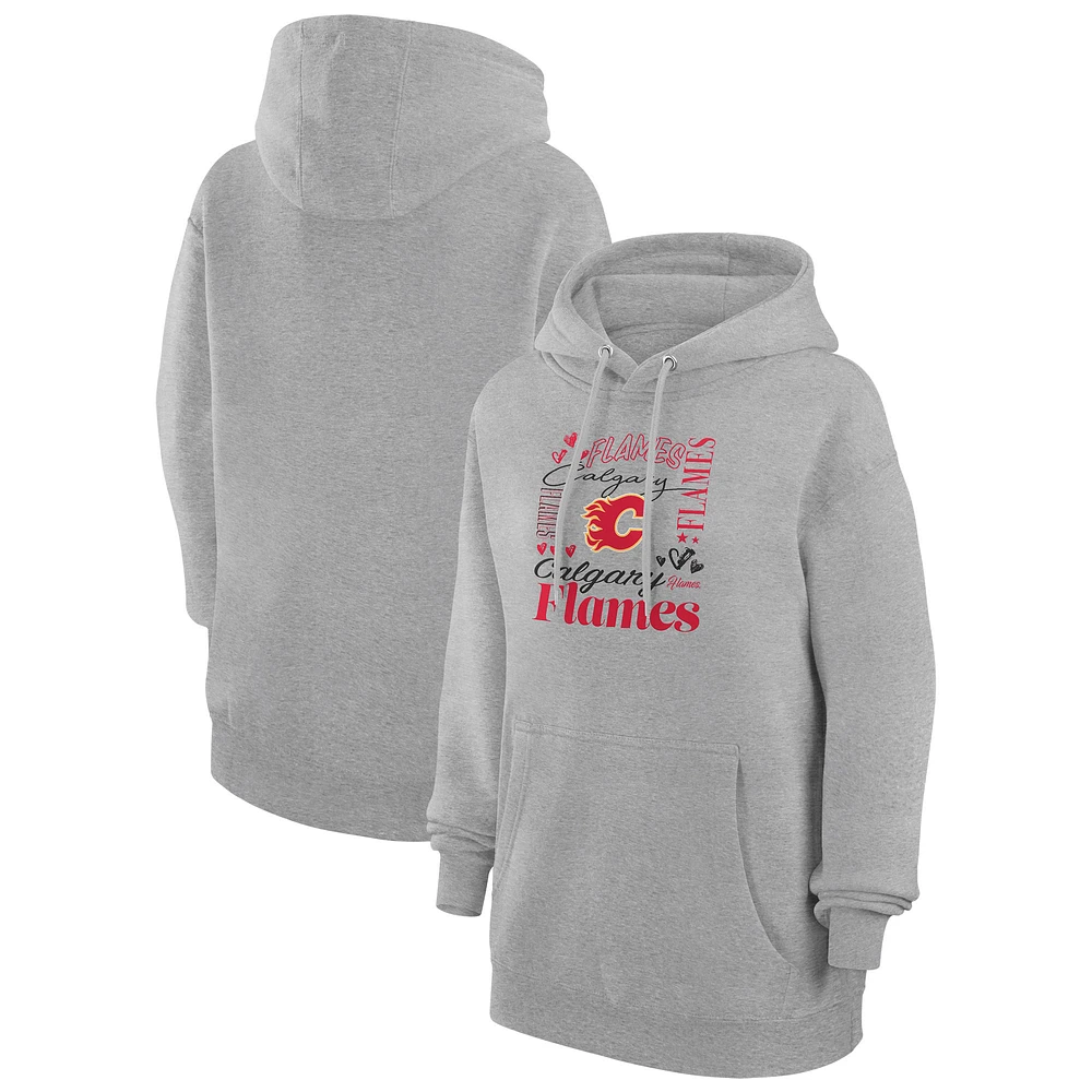 Women's G-III 4Her by Carl Banks Heather Gray Calgary Flames Collage Team Graphic Fleece Pullover Hoodie