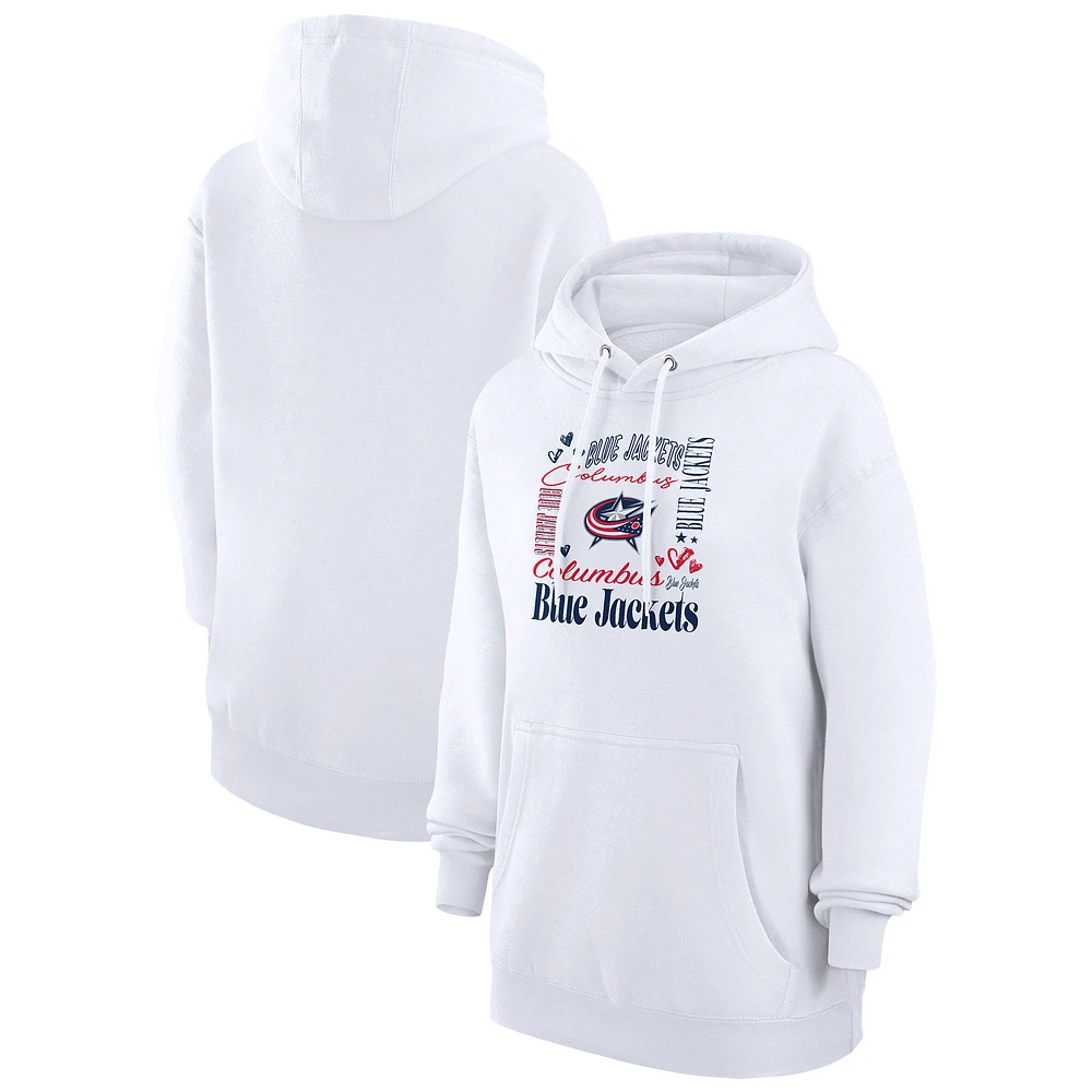 Women's G-III 4Her by Carl Banks White Columbus Blue Jackets Collage Team Graphic Fleece Pullover Hoodie