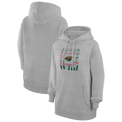 Women's G-III 4Her by Carl Banks Heather Gray Minnesota Wild Collage Team Graphic Fleece Pullover Hoodie