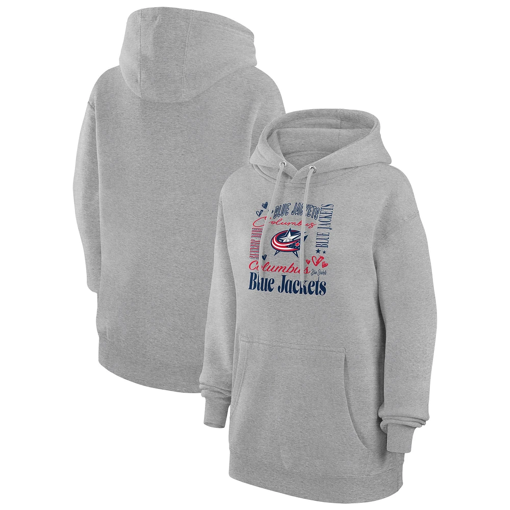 Women's G-III 4Her by Carl Banks Heather Gray Columbus Blue Jackets Collage Team Graphic Fleece Pullover Hoodie