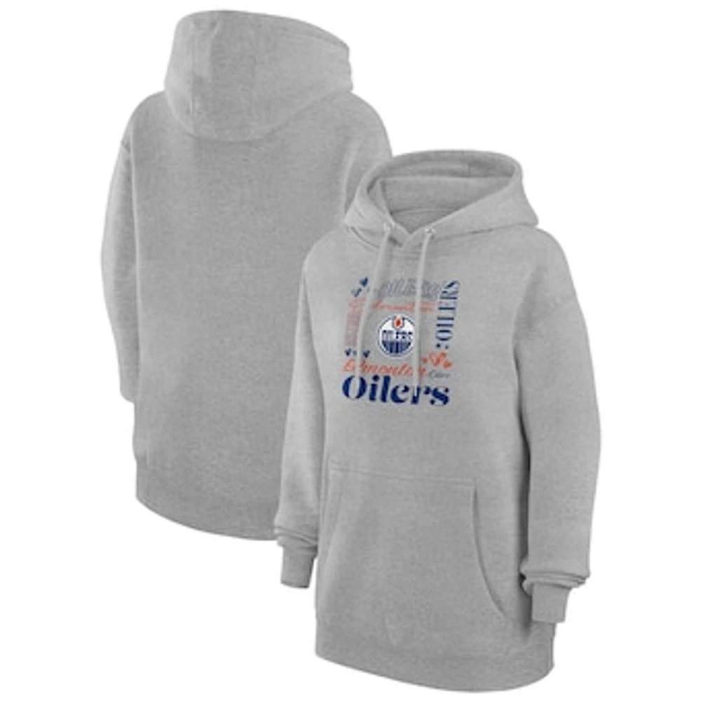 Women's G-III 4Her by Carl Banks Heather Gray Edmonton Oilers Collage Team Graphic Tri-Blend Fleece Pullover Hoodie