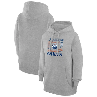 Women's G-III 4Her by Carl Banks Heather Gray Edmonton Oilers Collage Team Graphic Tri-Blend Fleece Pullover Hoodie