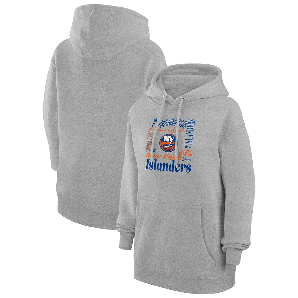 Women's G-III 4Her by Carl Banks Heather Gray New York Islanders Collage Team Graphic Fleece Pullover Hoodie