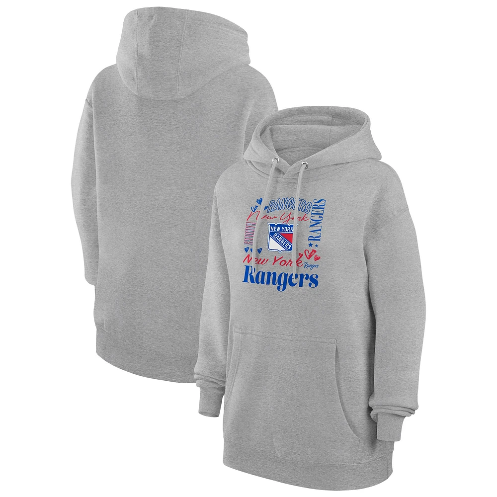 Women's G-III 4Her by Carl Banks Heather Gray New York Rangers Collage Team Graphic Tri-Blend Fleece Pullover Hoodie