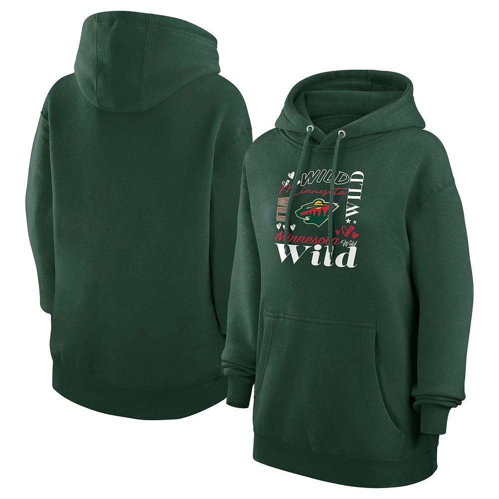 Women's G-III 4Her by Carl Banks Olive Minnesota Wild Collage Team Graphic Tri-Blend Fleece Pullover Hoodie