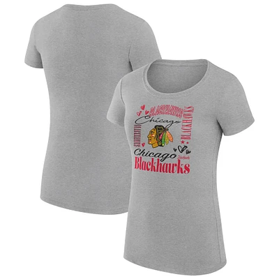 Women's G-III 4Her by Carl Banks Heather Gray Chicago Blackhawks Super-Slim Fit Lightweight Collage Team Graphic T-Shirt