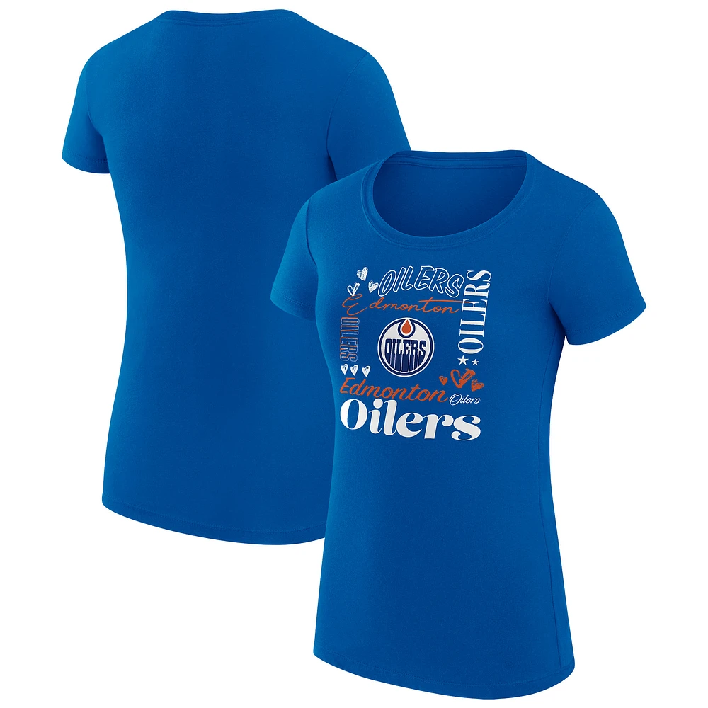 Women's G-III 4Her by Carl Banks Royal Edmonton Oilers Super-Slim Fit Lightweight Collage Team Graphic T-Shirt