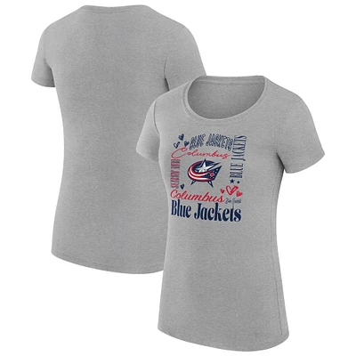 Women's G-III 4Her by Carl Banks Heather Gray Columbus Blue Jackets Super-Slim Fit Lightweight Collage Team Graphic T-Shirt