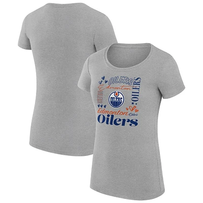 Women's G-III 4Her by Carl Banks Heather Gray Edmonton Oilers Super-Slim Fit Lightweight Collage Team Graphic T-Shirt