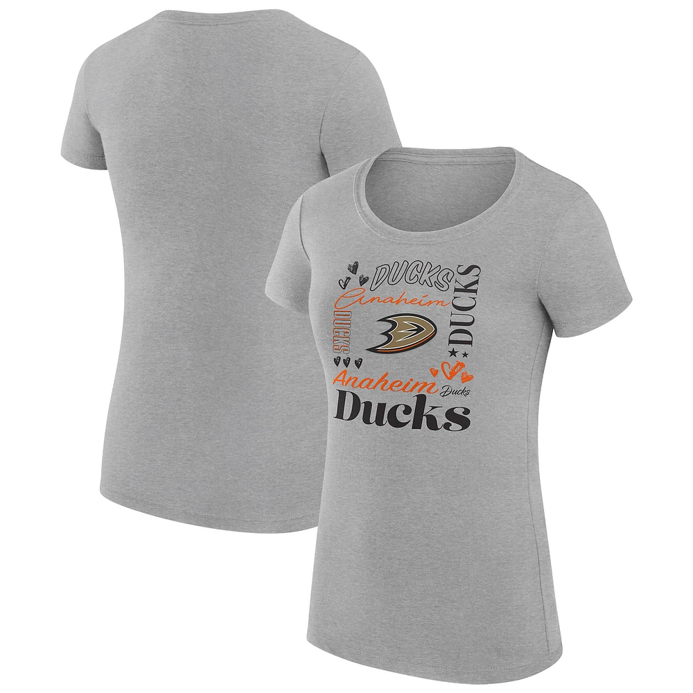 Women's G-III 4Her by Carl Banks Heather Gray Anaheim Ducks Super-Slim Fit Lightweight Collage Team Graphic T-Shirt