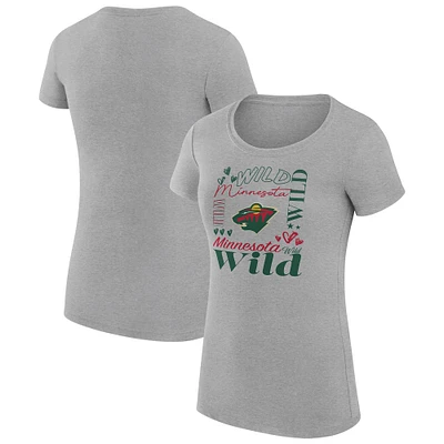 Women's G-III 4Her by Carl Banks Heather Gray Minnesota Wild Super-Slim Fit Lightweight Collage Team Graphic T-Shirt