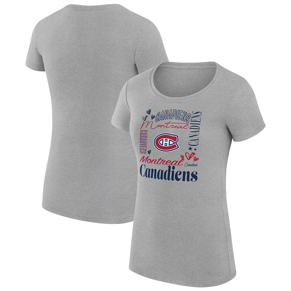 Women's G-III 4Her by Carl Banks Heather Gray Montreal Canadiens Super-Slim Fit Lightweight Collage Team Graphic T-Shirt