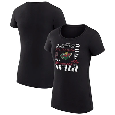 Women's G-III 4Her by Carl Banks Black Minnesota Wild Super-Slim Fit Lightweight Collage Team Graphic T-Shirt