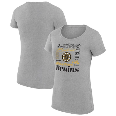 Women's G-III 4Her by Carl Banks Heather Gray Boston Bruins Super-Slim Fit Lightweight Collage Team Graphic T-Shirt
