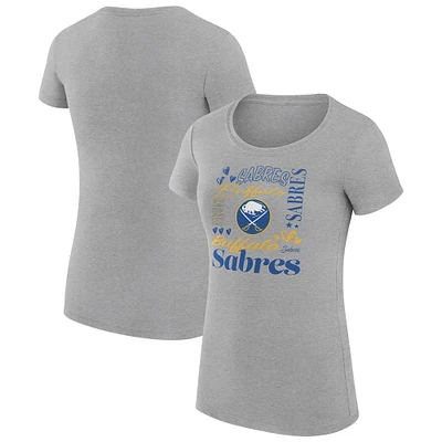 Women's G-III 4Her by Carl Banks Heather Gray Buffalo Sabres Super-Slim Fit Lightweight Collage Team Graphic T-Shirt