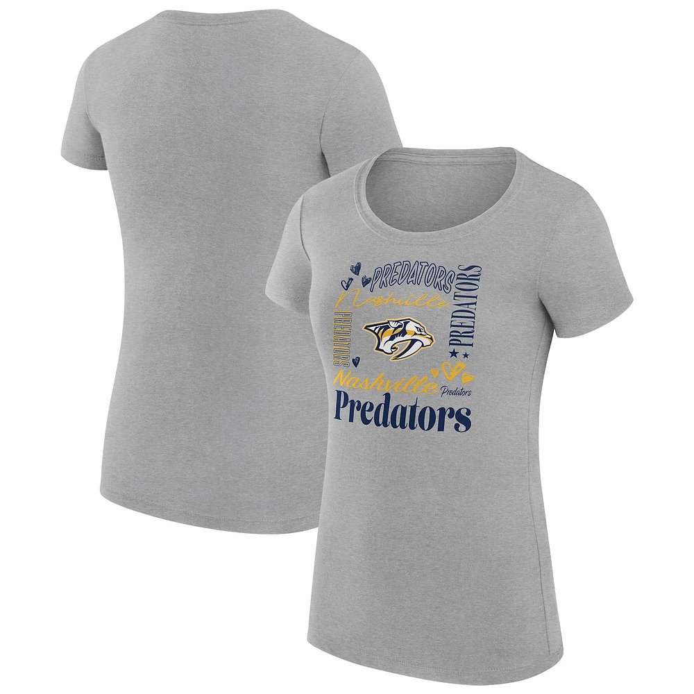Women's G-III 4Her by Carl Banks Heather Gray Nashville Predators Super-Slim Fit Lightweight Collage Team Graphic T-Shirt