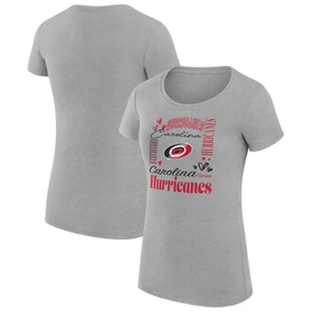 Women's G-III 4Her by Carl Banks Heather Gray Carolina Hurricanes Super-Slim Fit Lightweight Collage Team Graphic T-Shirt