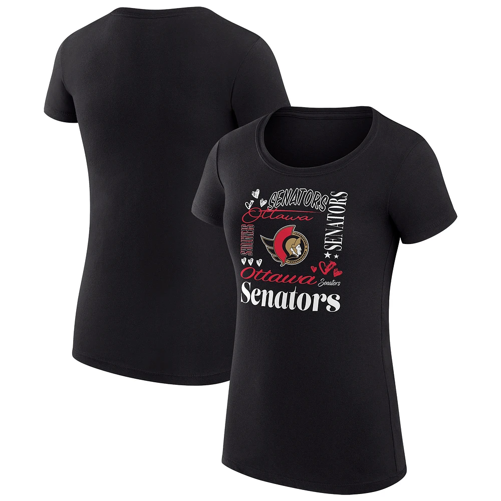 Women's G-III 4Her by Carl Banks Black Ottawa Senators Super-Slim Fit Lightweight Collage Team Graphic T-Shirt