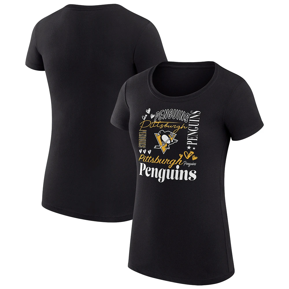 Women's G-III 4Her by Carl Banks Black Pittsburgh Penguins Super-Slim Fit Lightweight Collage Team Graphic T-Shirt