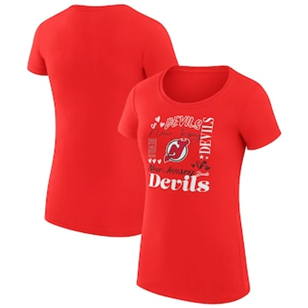 Women's G-III 4Her by Carl Banks Red New Jersey Devils Super-Slim Fit Lightweight Collage Team Graphic T-Shirt