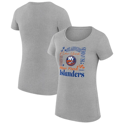 Women's G-III 4Her by Carl Banks Heather Gray New York Islanders Super-Slim Fit Lightweight Collage Team Graphic T-Shirt