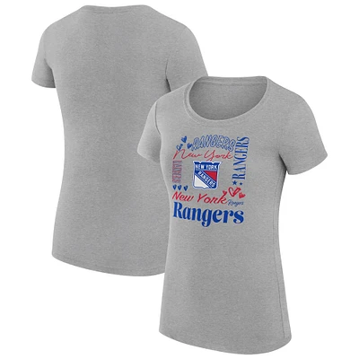 Women's G-III 4Her by Carl Banks Heather Gray New York Rangers Super-Slim Fit Lightweight Collage Team Graphic T-Shirt