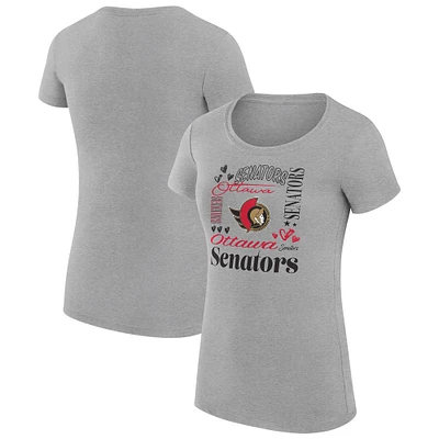 Women's G-III 4Her by Carl Banks Heather Gray Ottawa Senators Super-Slim Fit Lightweight Collage Team Graphic T-Shirt