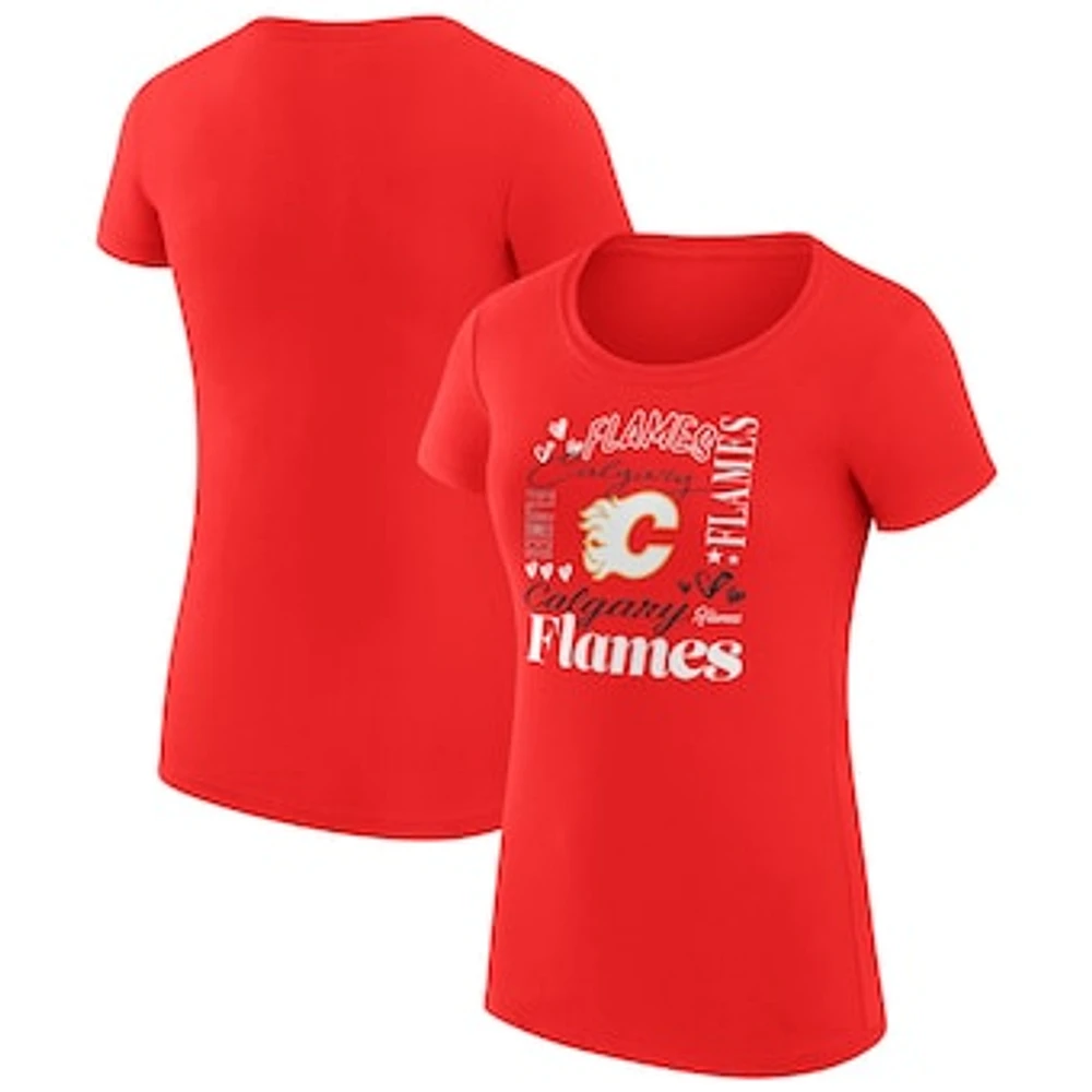 Women's G-III 4Her by Carl Banks Red Calgary Flames Super-Slim Fit Lightweight Collage Team Graphic T-Shirt