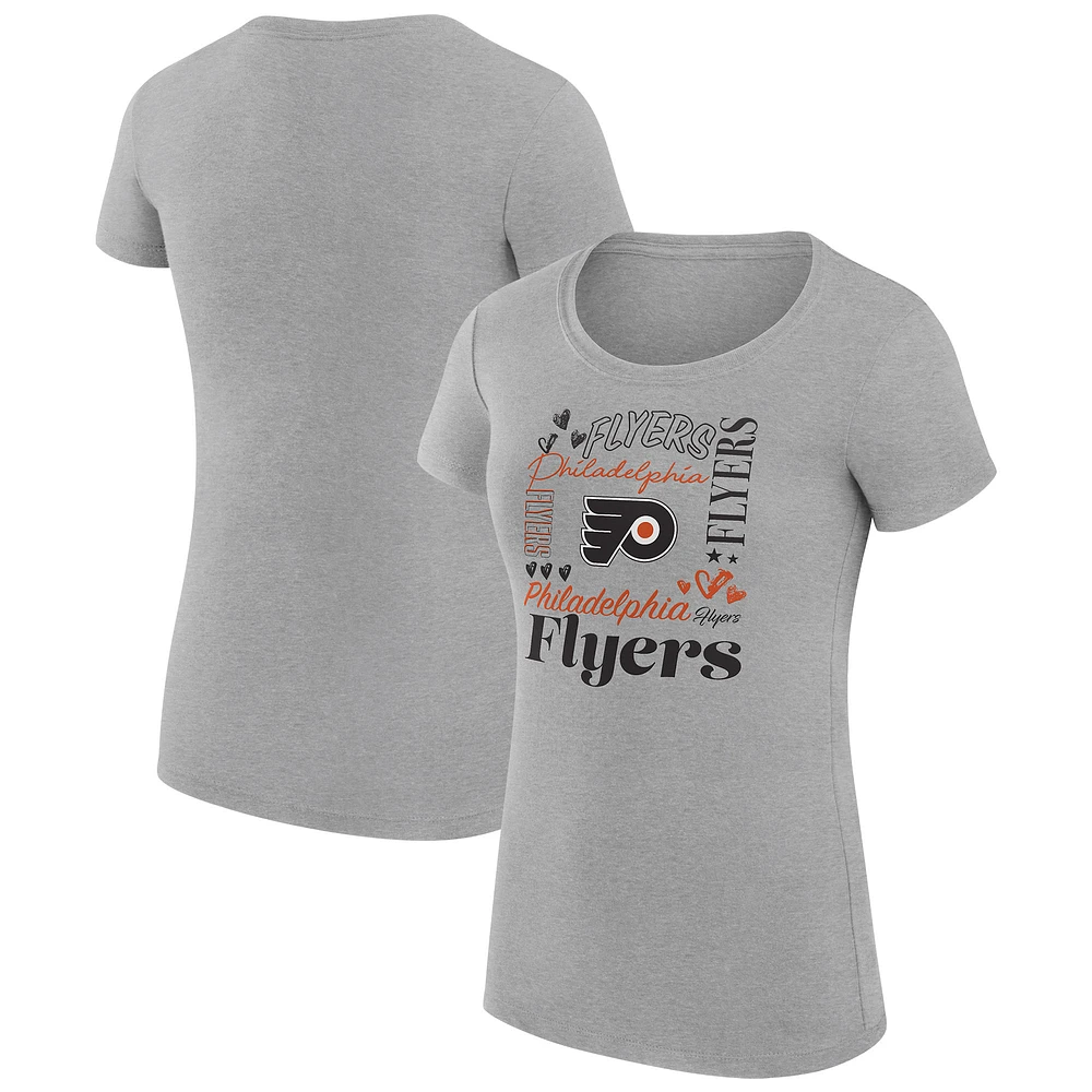 Women's G-III 4Her by Carl Banks Heather Gray Philadelphia Flyers Super-Slim Fit Lightweight Collage Team Graphic T-Shirt