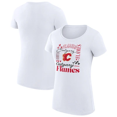 Women's G-III 4Her by Carl Banks White Calgary Flames Super-Slim Fit Lightweight Collage Team Graphic T-Shirt