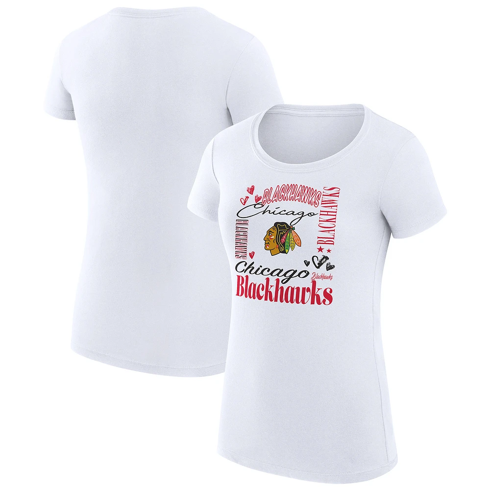 Women's G-III 4Her by Carl Banks White Chicago Blackhawks Super-Slim Fit Lightweight Collage Team Graphic T-Shirt