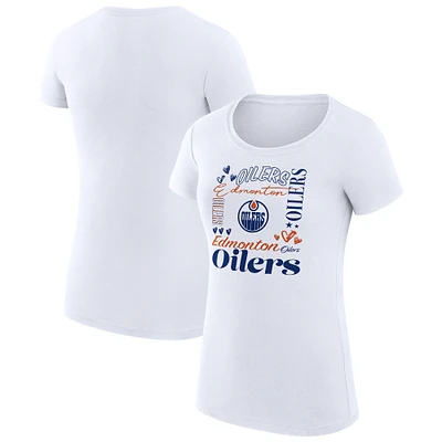Women's G-III 4Her by Carl Banks White Edmonton Oilers Super-Slim Fit Lightweight Collage Team Graphic T-Shirt