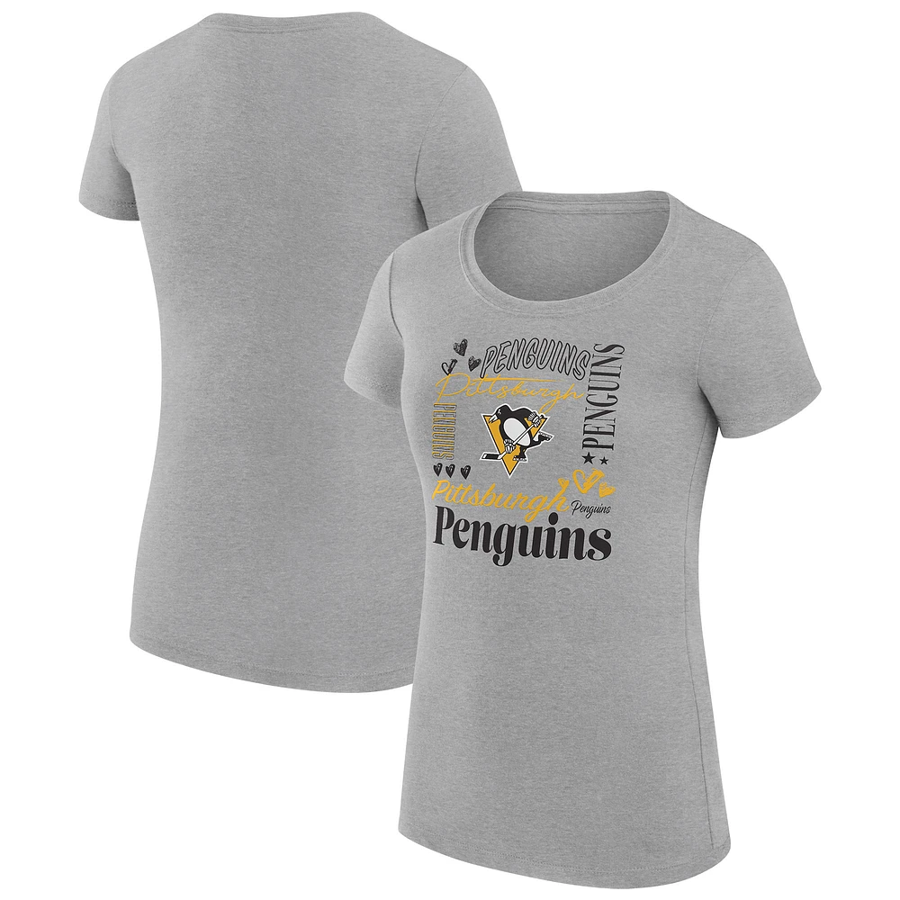 Women's G-III 4Her by Carl Banks Heather Gray Pittsburgh Penguins Super-Slim Fit Lightweight Collage Team Graphic T-Shirt