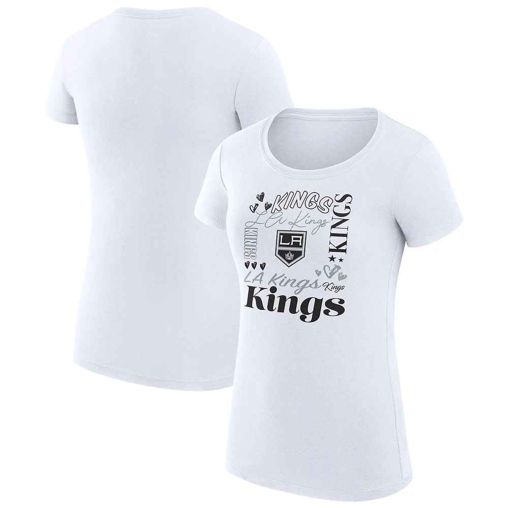Women's G-III 4Her by Carl Banks White Los Angeles Kings Super-Slim Fit Lightweight Collage Team Graphic T-Shirt