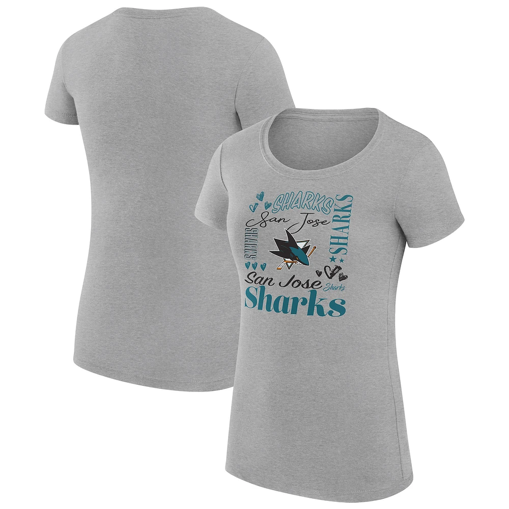 Women's G-III 4Her by Carl Banks Heather Gray San Jose Sharks Super-Slim Fit Lightweight Collage Team Graphic T-Shirt