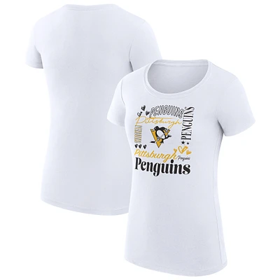 Women's G-III 4Her by Carl Banks White Pittsburgh Penguins Super-Slim Fit Lightweight Collage Team Graphic T-Shirt