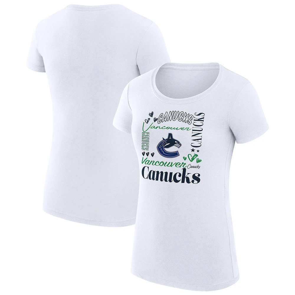 Women's G-III 4Her by Carl Banks White Vancouver Canucks Super-Slim Fit Lightweight Collage Team Graphic T-Shirt