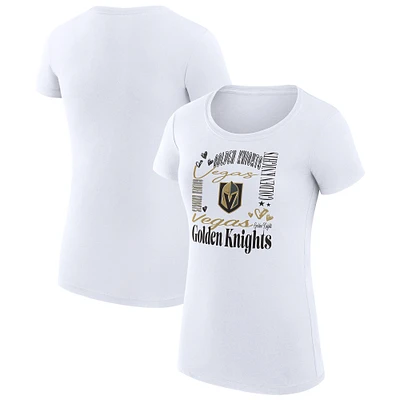 Women's G-III 4Her by Carl Banks White Vegas Golden Knights Super-Slim Fit Lightweight Collage Team Graphic T-Shirt
