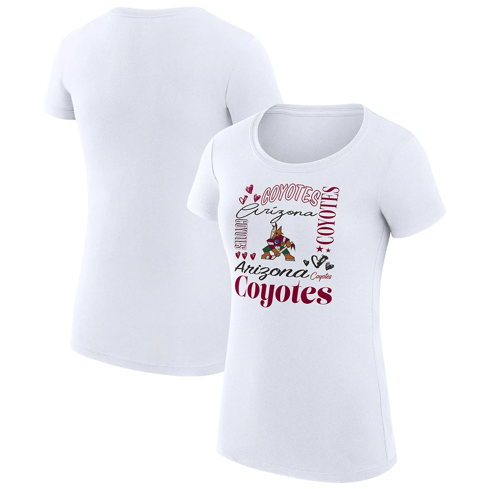 Women's G-III 4Her by Carl Banks White Arizona Coyotes Super-Slim Fit Lightweight Collage Team Graphic T-Shirt
