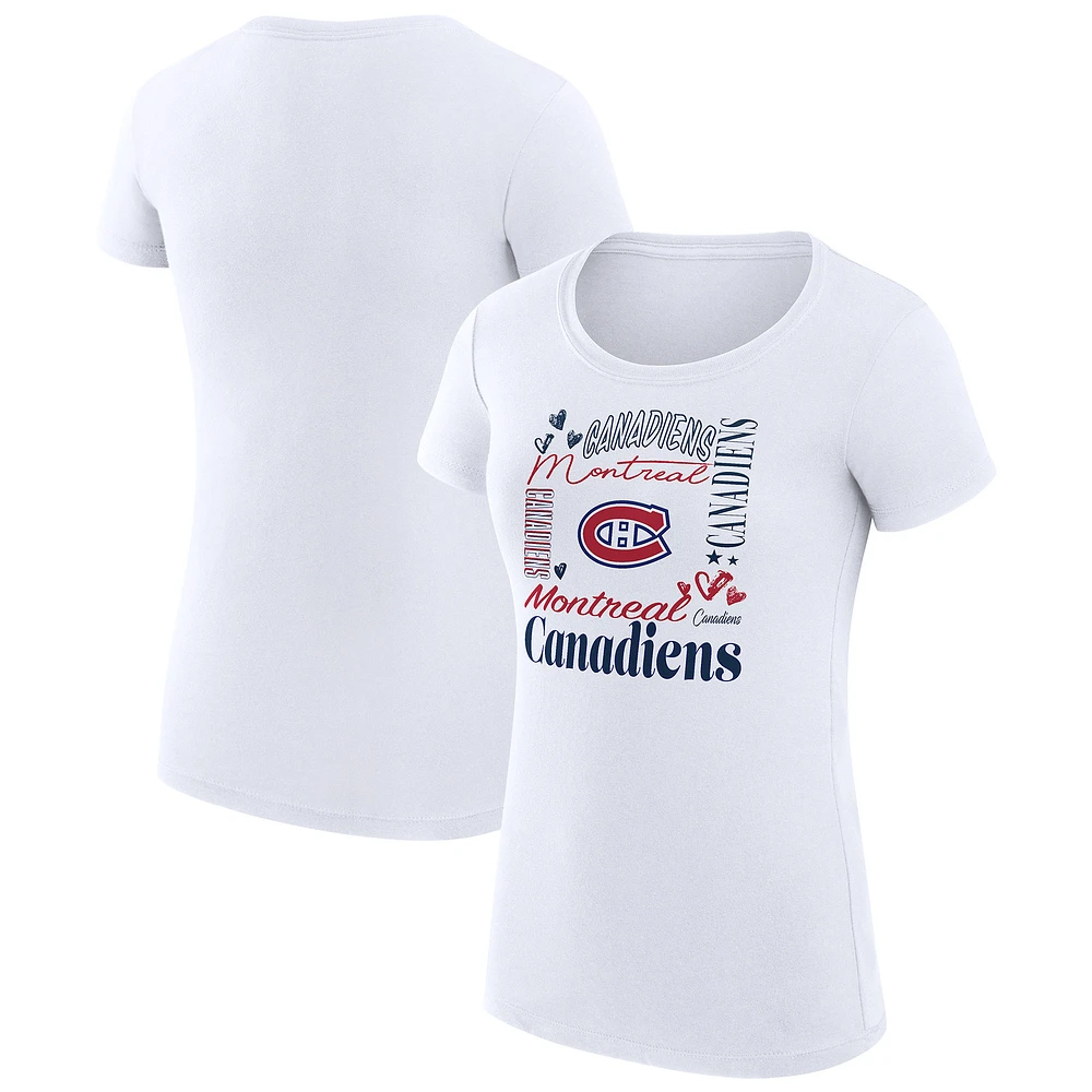 Women's G-III 4Her by Carl Banks White Montreal Canadiens Super-Slim Fit Lightweight Collage Team Graphic T-Shirt