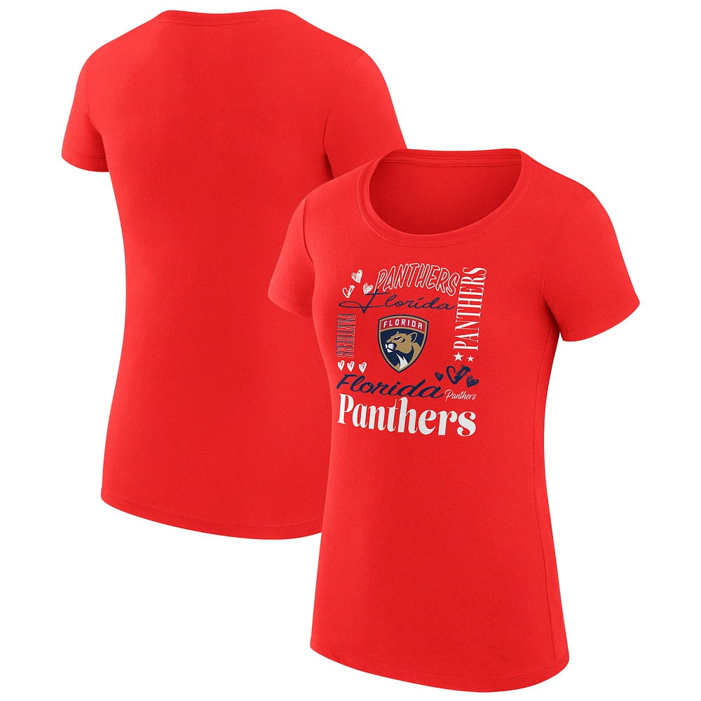 Women's G-III 4Her by Carl Banks Red Florida Panthers Super-Slim Fit Lightweight Collage Team Graphic T-Shirt