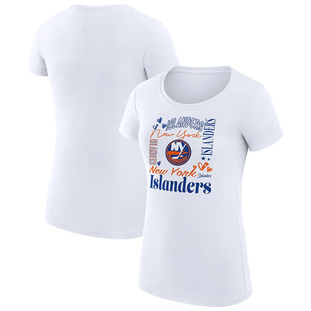 Women's G-III 4Her by Carl Banks White New York Islanders Super-Slim Fit Lightweight Collage Team Graphic T-Shirt